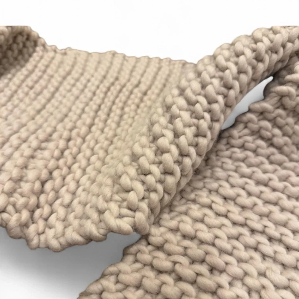 Hand Knit Chunky Oversized Wool Blend Scarf Blush Pink